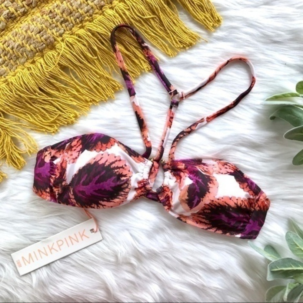 Minkpink Seventies Splash Floral Leaf Halter Boho Bikini Top